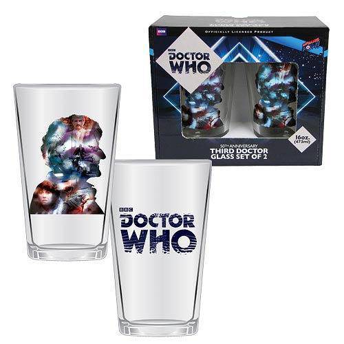 Doctor Who Anniversary Third Doctor 16 oz. Glass Set of 2 - by Bif Bang Pow!