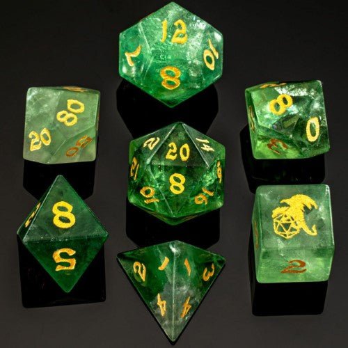 Dragon's Hoard Gem Stone Polyhedral Dice Set - Green Fluorite - by Hymgho