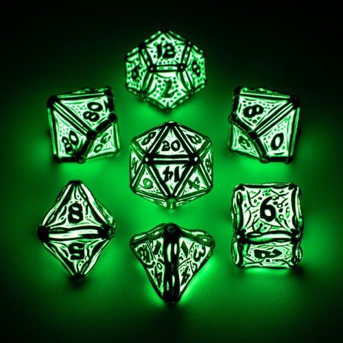 Glow in the Dark Solid Metal Druid Polyhedral Dice Set - by Hymgho