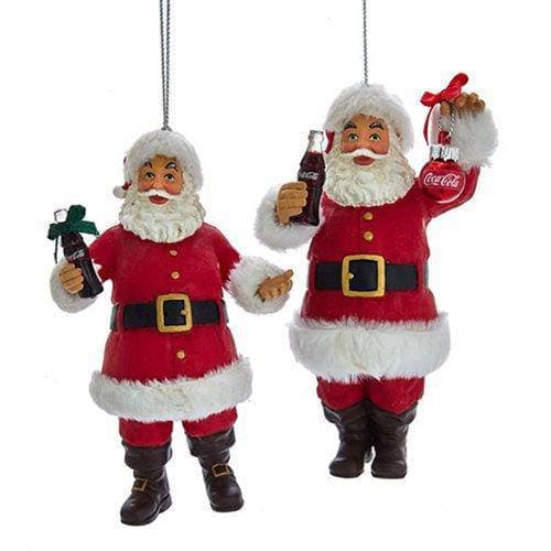 Kurt Adler - Coke Santa Holding Bottle Ornament - Set of 2 - by Kurt S. Adler