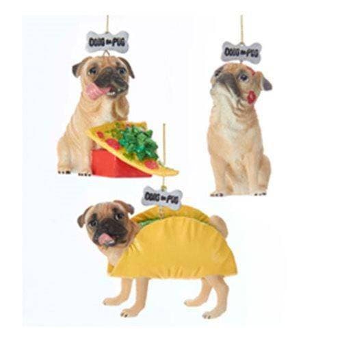 Kurt Adler - Doug the Pug Food 3 1/2" Resin Ornament - Set of 3 - by Kurt S. Adler