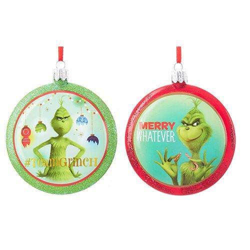 Kurt Adler - Grinch 3 1/2-Inch Blow Mold Disc Ornament - Set of 2 - by Kurt S. Adler