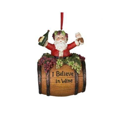 Kurt Adler - Santa Wine Barrel 4" Resin Ornament - by Kurt S. Adler