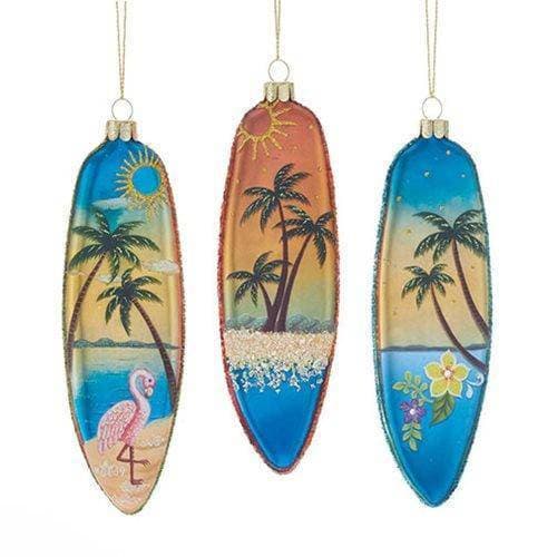 Kurt Adler - Surfboard Ocean Scene 6" Glass Ornament - Set of 3 - by Kurt S. Adler