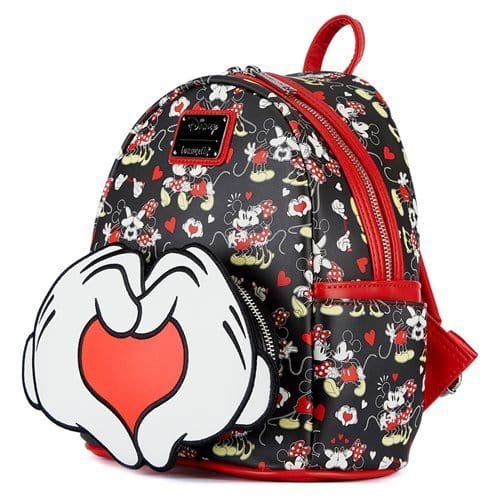 Loungefly Mickey Mouse and Minnie Mouse Heart Hands Mini-Backpack - by Loungefly