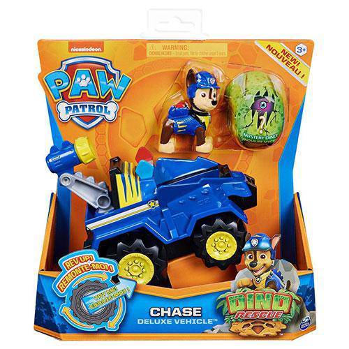 PAW Patrol Dino Rescue Deluxe Rev-Up Vehicle and Figure - Chase - by Spin Master