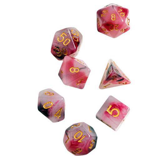 RPG Dice Set (7+1): Pink, Black, Red Marble - by SIRIUS DICE