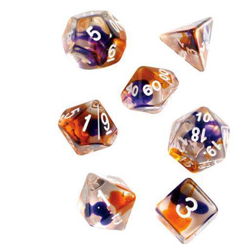 RPG Dice Set (7+1): Purple, Orange Semi-Transparent Resin - by SIRIUS DICE