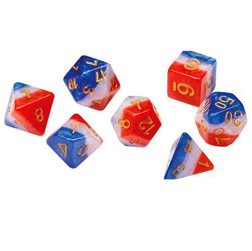 RPG Dice Set (7+1): Red, White, and Blue Semi-Transparent Resin - by SIRIUS DICE