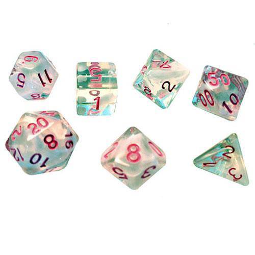 RPG Dice Set (7+1): White Cloud , Pink Ink - by SIRIUS DICE