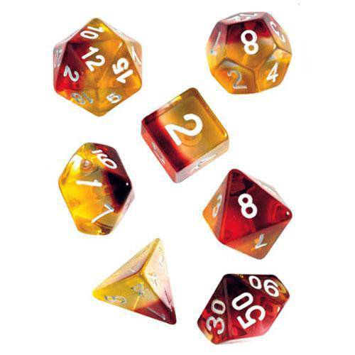 RPG Dice Set (7+1): Yellow, Red Translucent - by SIRIUS DICE