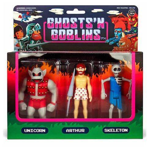 Super7 Ghosts n Goblins 3 3/4-Inch ReAction Figure Pack B - Unicorn, Arthur in Underwear, Skeleton - by Super7