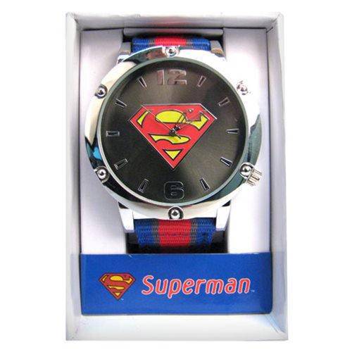 Superman Symbol Dial Grosgrain Striped Strap Watch - by Accutime