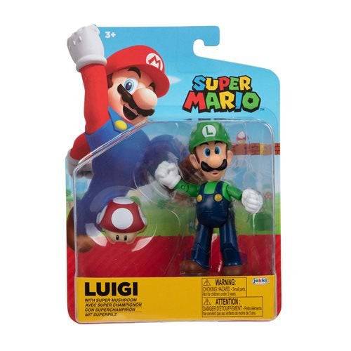 World of Nintendo 4 Inch Action Figure - Luigi with Super Mushroom - by Jakks Pacific